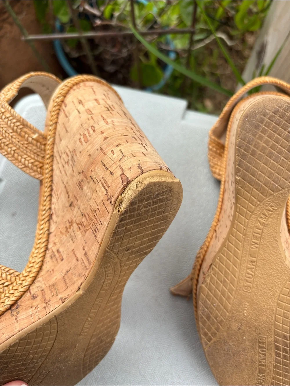 Stuart Weitzman Tan Braided Cork Wedge Sandals - Picture 4 of 7